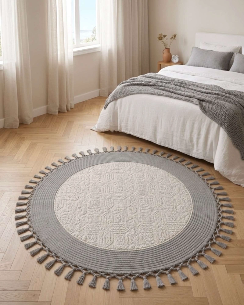 ALFOMBRA REDONDA ESTILO BOHO CHIC CON FLECOS TEXTURA SISAL 80CM - 5