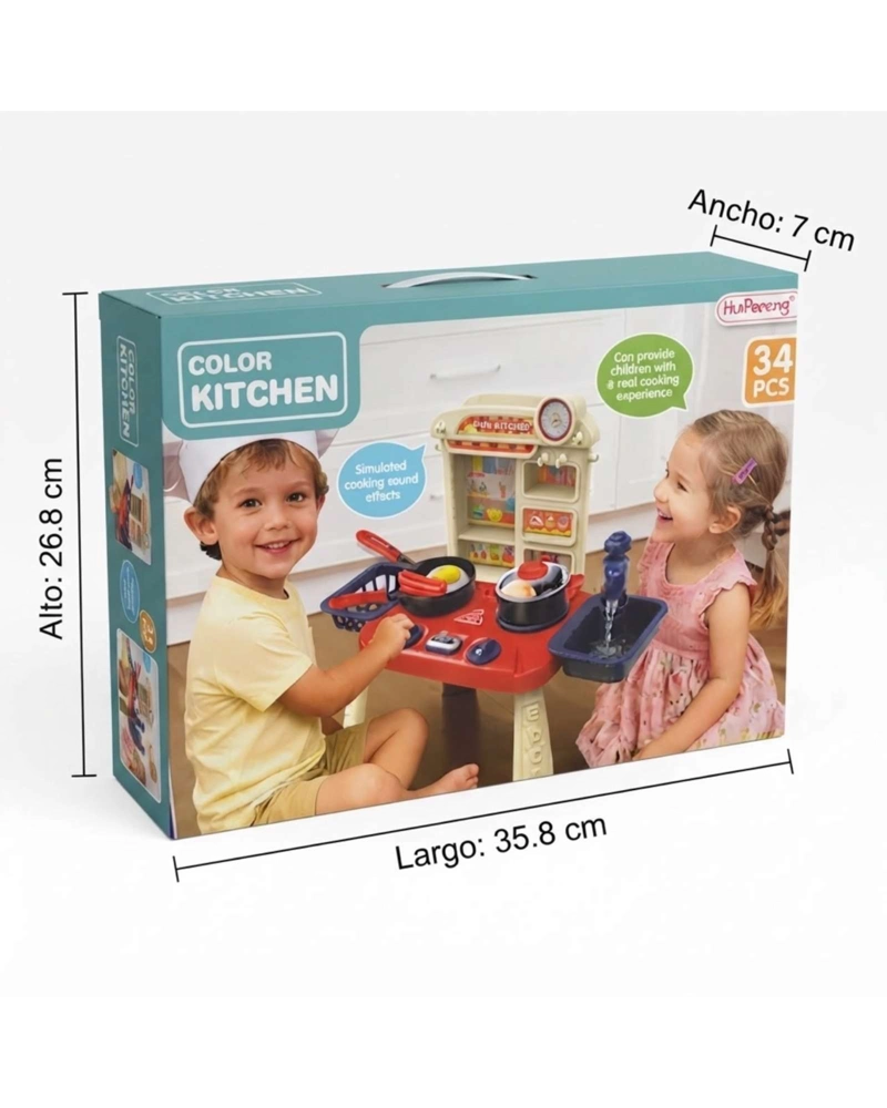 COCINITA DE JUGUETE INFANTIL HOME KITCHEN 34 PIEZAS CON FLUJO DE AGUA - 6