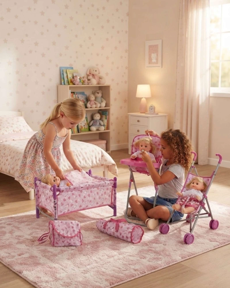 SET COMPLETO DE MUÑECA BABY SWEET LOVE: CUNA, COCHE Y SILLA DE COMER - 1