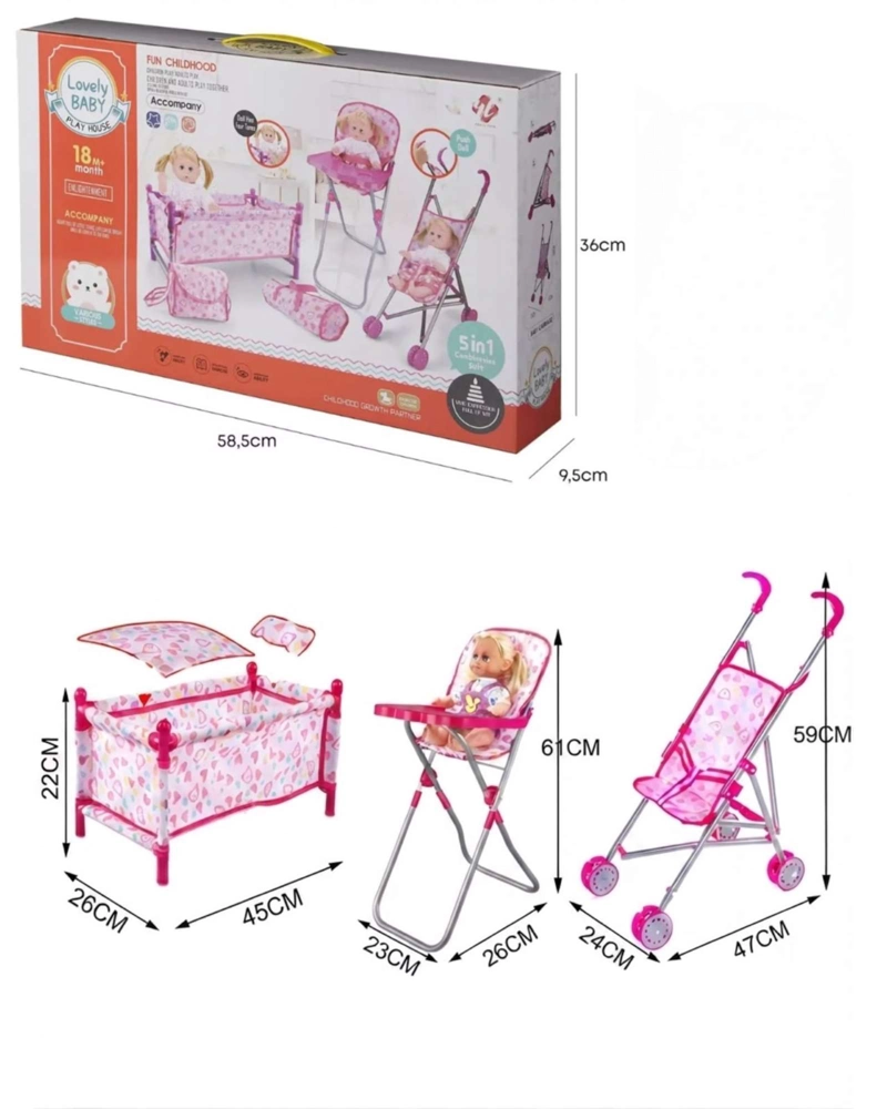 SET COMPLETO DE MUÑECA BABY SWEET LOVE: CUNA, COCHE Y SILLA DE COMER - 4