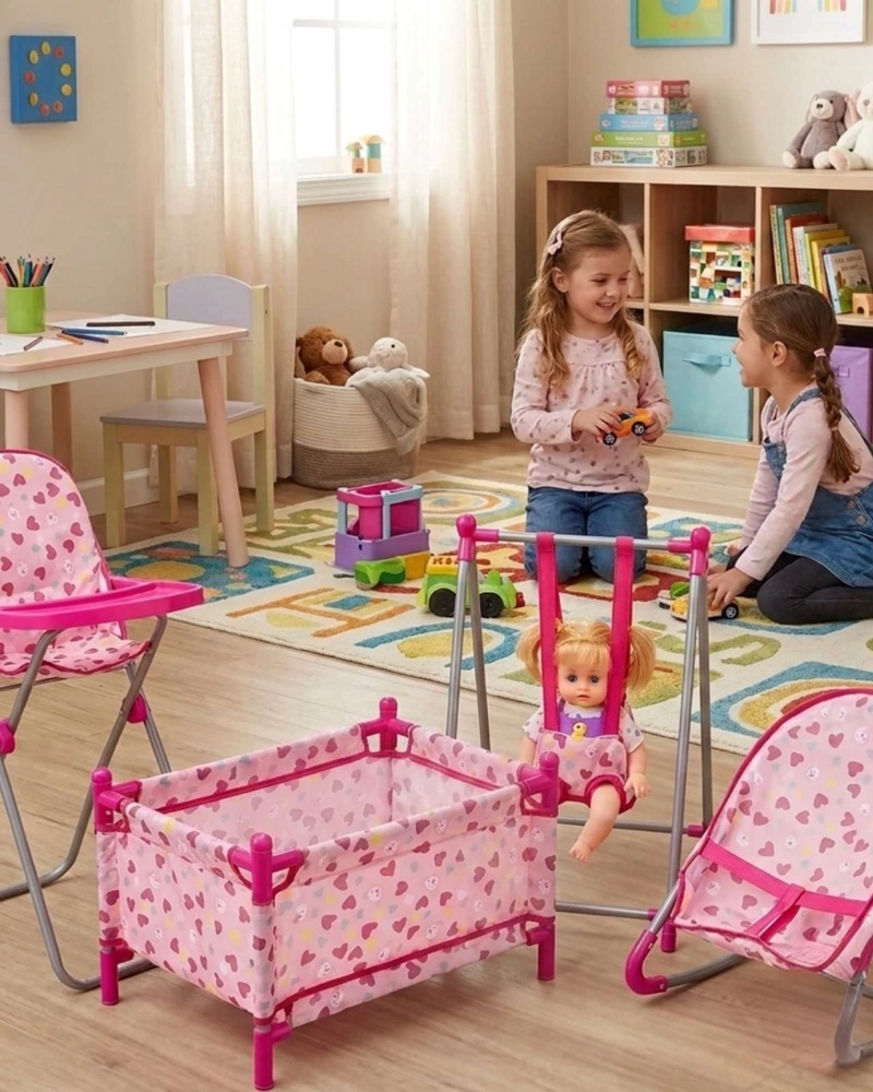 SET DE MUÑECAS 4 EN 1 CUNA SILLA DE COMER COLUMPIO Y SILLA NIDO - 1