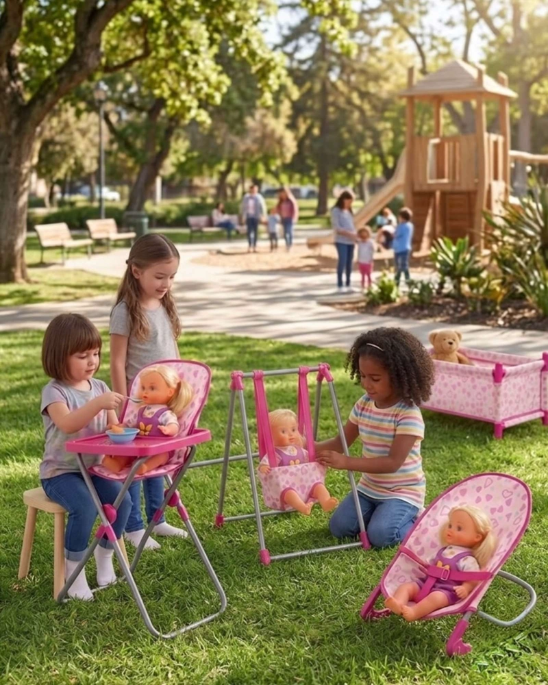 SET DE MUÑECAS 4 EN 1 CUNA SILLA DE COMER COLUMPIO Y SILLA NIDO - 3