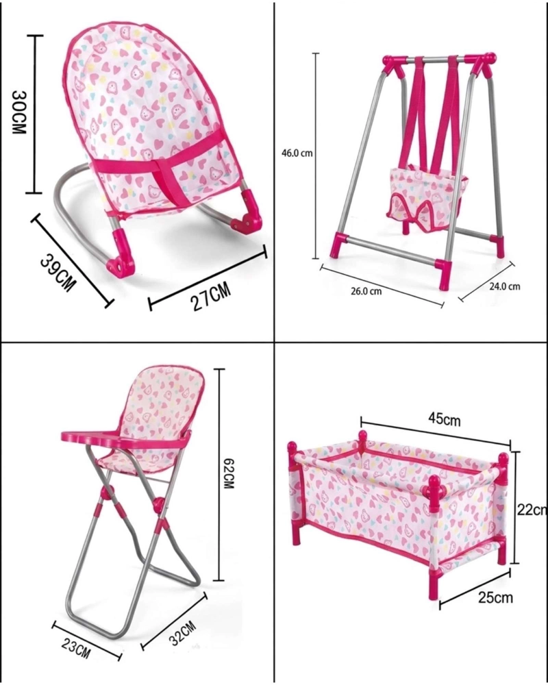 SET DE MUÑECAS 4 EN 1 CUNA SILLA DE COMER COLUMPIO Y SILLA NIDO - 4