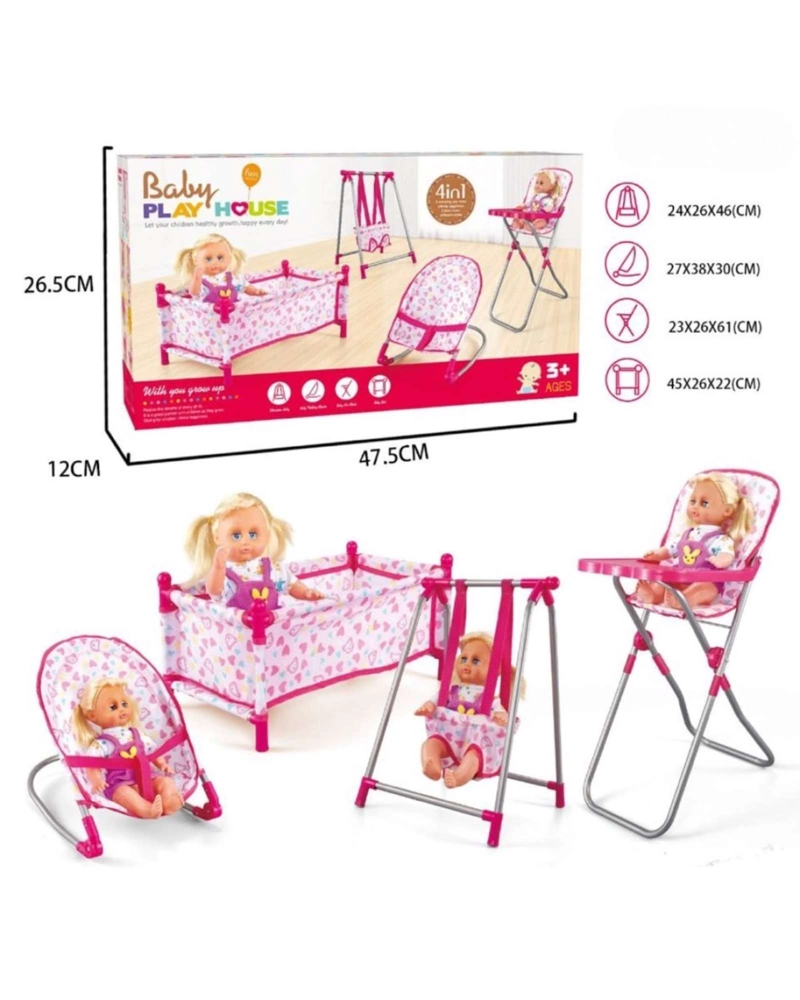 SET DE MUÑECAS 4 EN 1 CUNA SILLA DE COMER COLUMPIO Y SILLA NIDO - 5