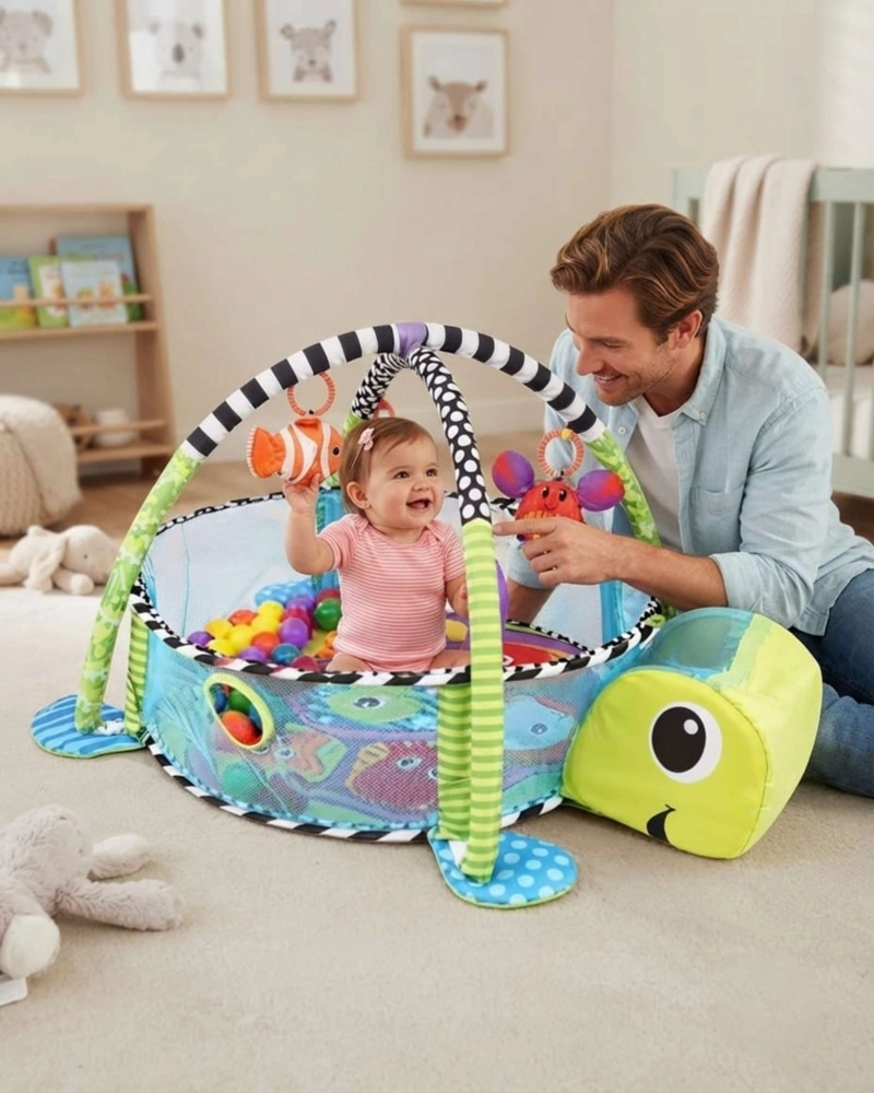 GIMNASIO PARA BEBE  3 EN 1 PISCINA DE PELOTAS DISEÑO TORTUGA - 1