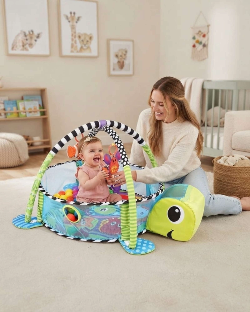 GIMNASIO PARA BEBE  3 EN 1 PISCINA DE PELOTAS DISEÑO TORTUGA - 2