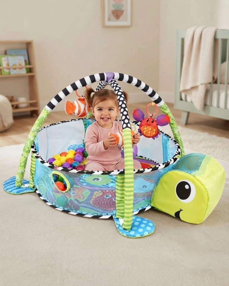 GIMNASIO PARA BEBE  3 EN 1 PISCINA DE PELOTAS DISEÑO TORTUGA - 3