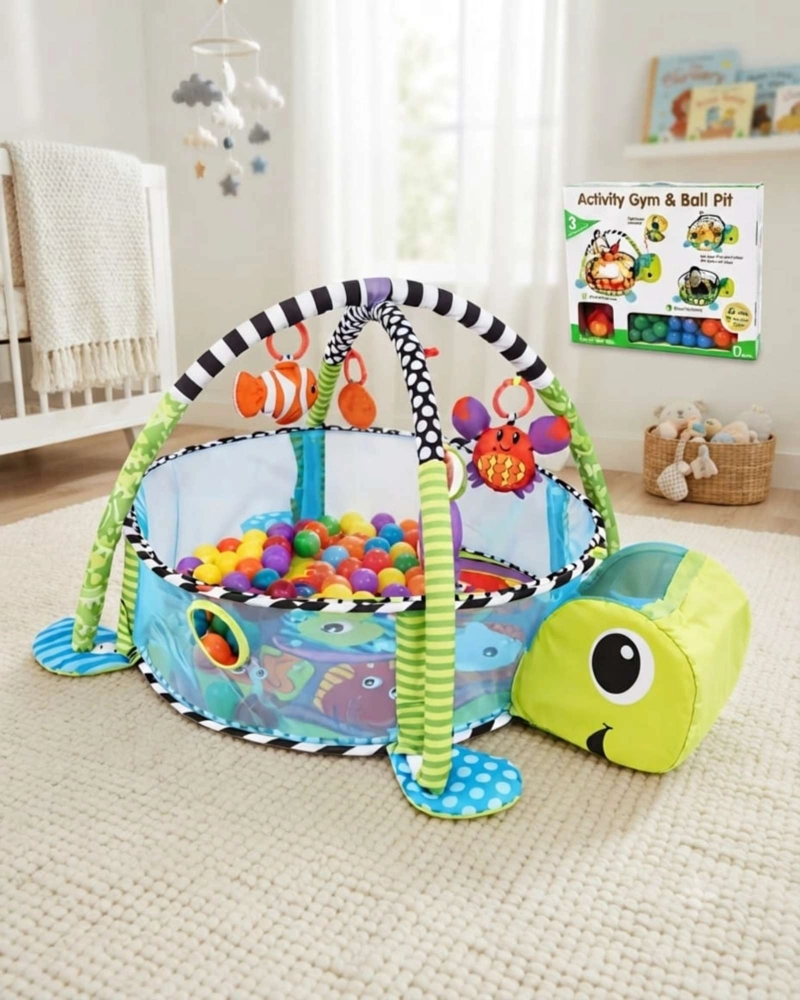GIMNASIO PARA BEBE  3 EN 1 PISCINA DE PELOTAS DISEÑO TORTUGA - 4