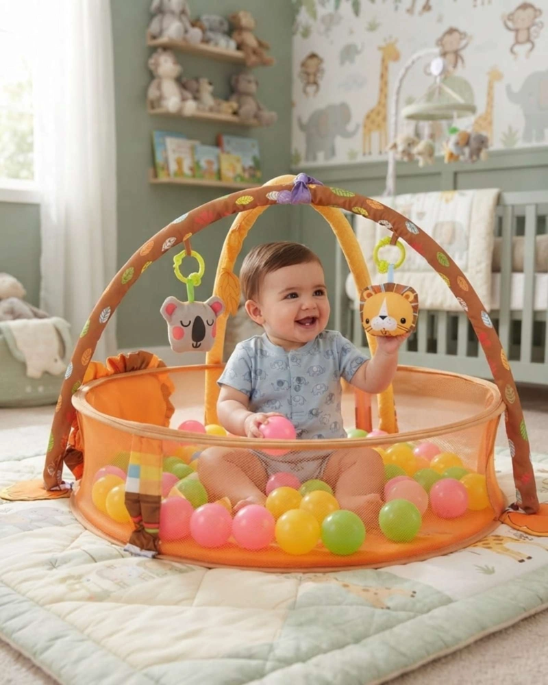 GIMNASIO PARA BEBE  3 EN 1 LEON CON PISCINA DE PELOTAS Y JUGUETES - 1