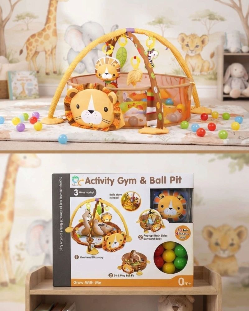 GIMNASIO PARA BEBE  3 EN 1 LEON CON PISCINA DE PELOTAS Y JUGUETES - 5