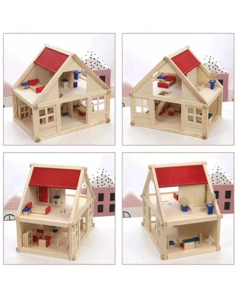 CASA DE MUÑECAS DE MADERA CLASICA CON MOBILIARIO INCLUIDO - 2