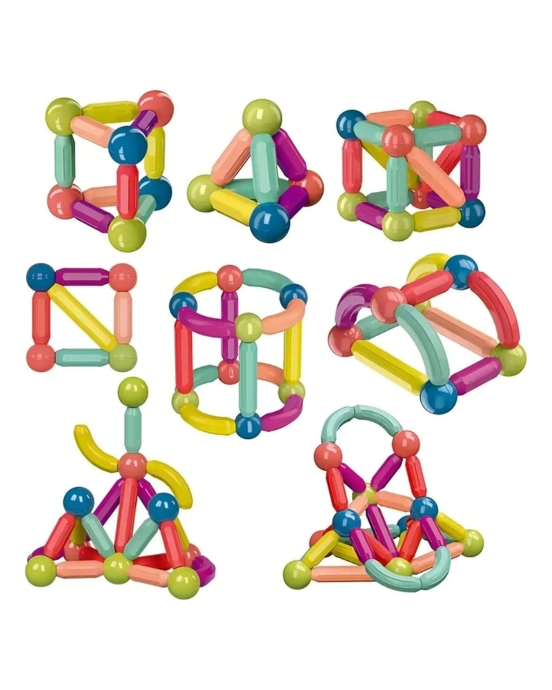 JUGUETE DIDACTICO BLOQUES DE VARILLAS MAGNE TICOS 64 PIEZAS - 1