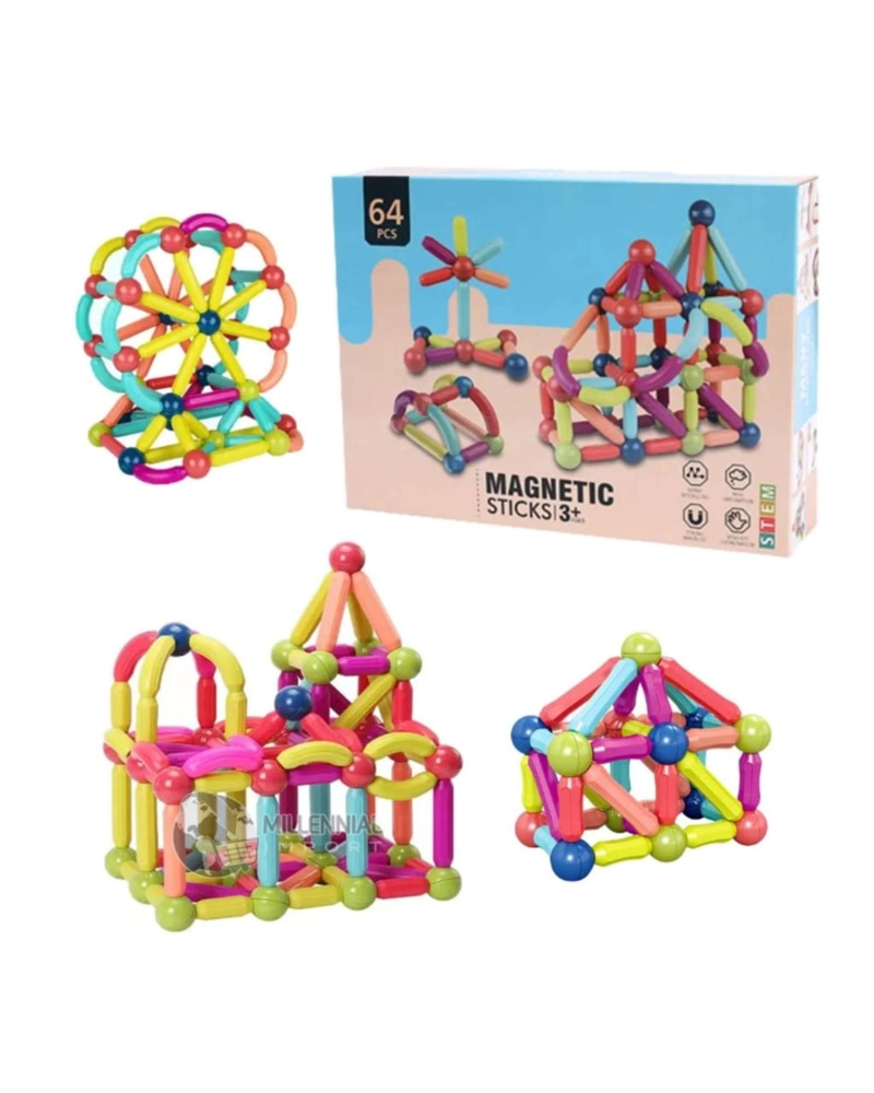 JUGUETE DIDACTICO BLOQUES DE VARILLAS MAGNE TICOS 64 PIEZAS - 2