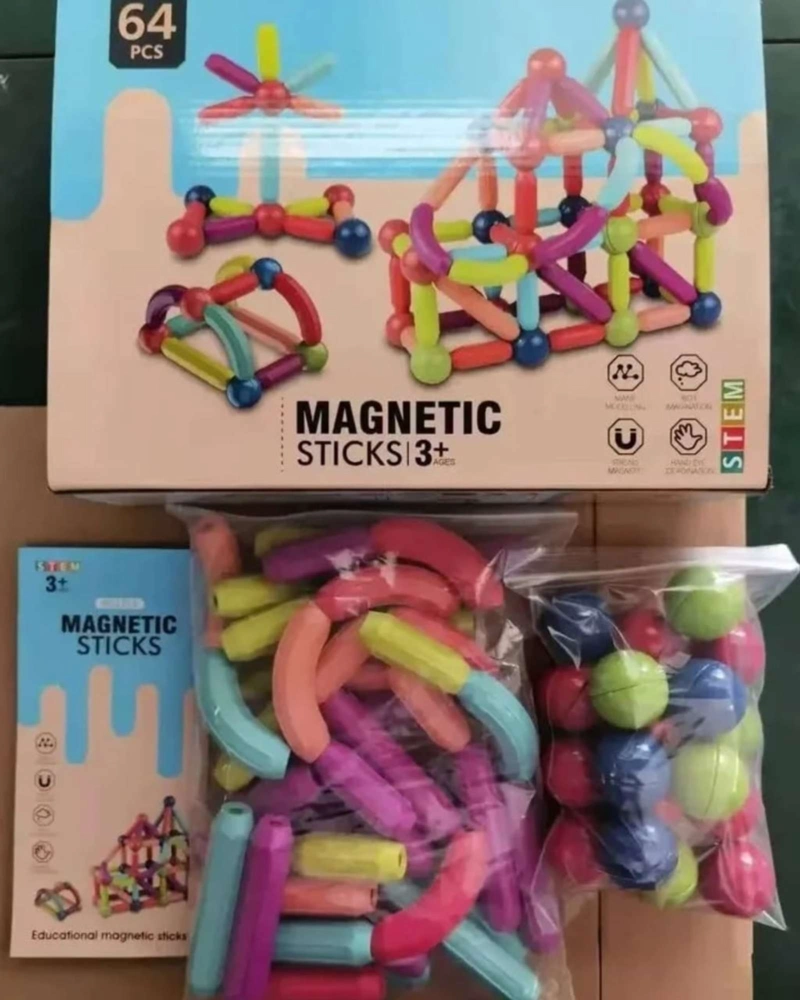 JUGUETE DIDACTICO BLOQUES DE VARILLAS MAGNE TICOS 64 PIEZAS - 3