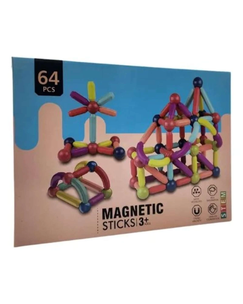JUGUETE DIDACTICO BLOQUES DE VARILLAS MAGNE TICOS 64 PIEZAS - 5