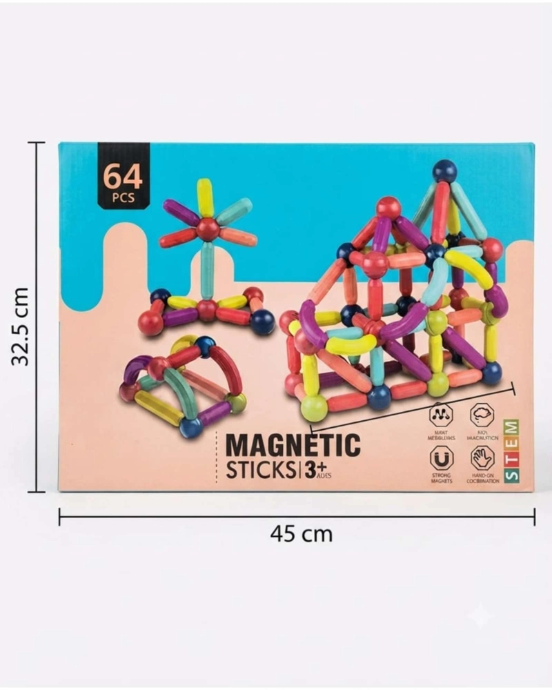 JUGUETE DIDACTICO BLOQUES DE VARILLAS MAGNE TICOS 64 PIEZAS - 7