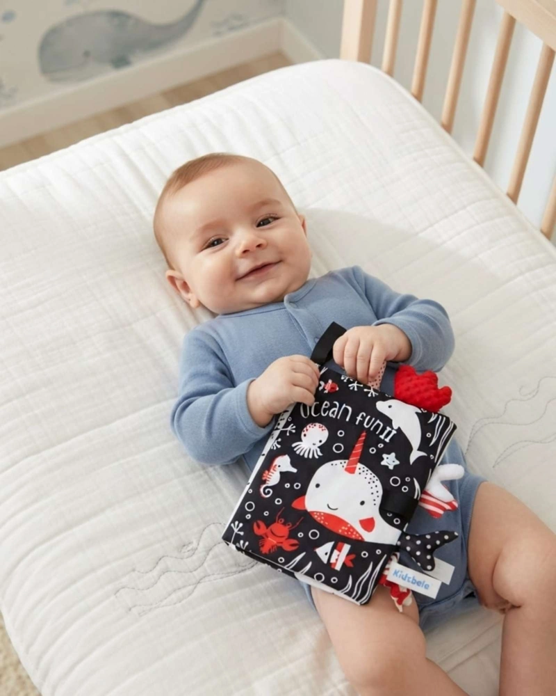 LIBRO SENSORIAL DE TELA Y TEXTURA PARA BEBE S CON COLAS DE ANIMALES Y SONIDO04 - 1