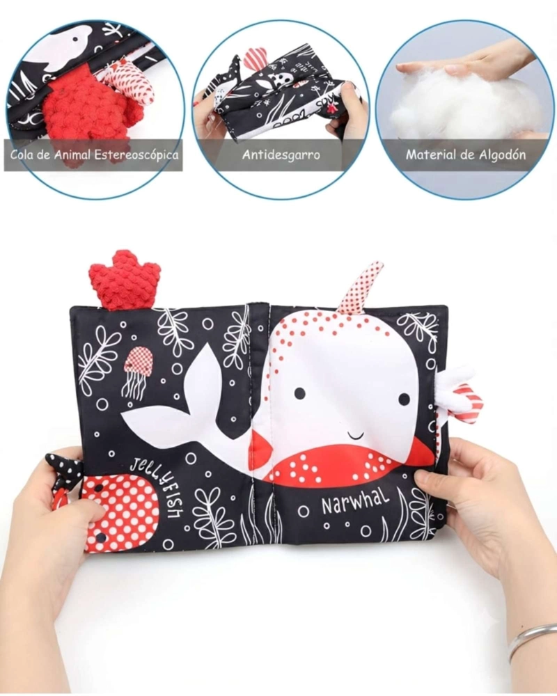 LIBRO SENSORIAL DE TELA Y TEXTURA PARA BEBE S CON COLAS DE ANIMALES Y SONIDO04 - 4