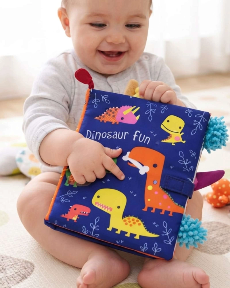 LIBRO SENSORIAL DE TELA Y TEXTURA PARA BEBE S CON COLAS DE ANIMALES Y SONIDO10 - 1