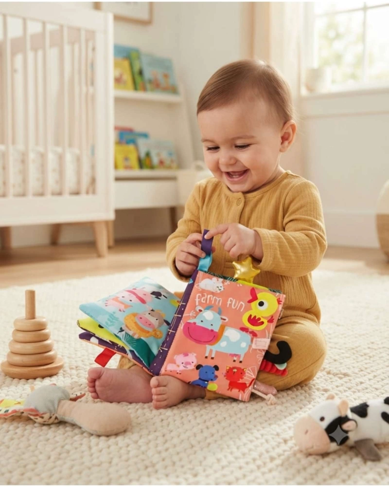 LIBRO SENSORIAL DE TELA Y TEXTURA PARA BEBE S CON COLAS DE ANIMALES Y SONIDO08 - 2