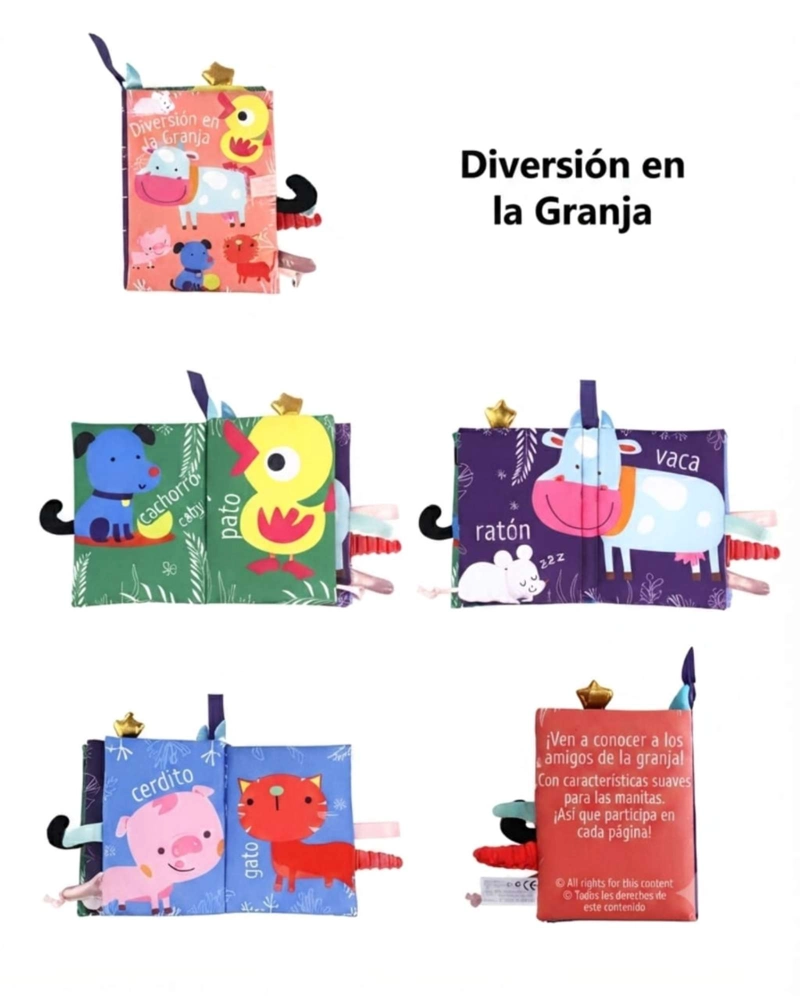 LIBRO SENSORIAL DE TELA Y TEXTURA PARA BEBE S CON COLAS DE ANIMALES Y SONIDO08 - 5