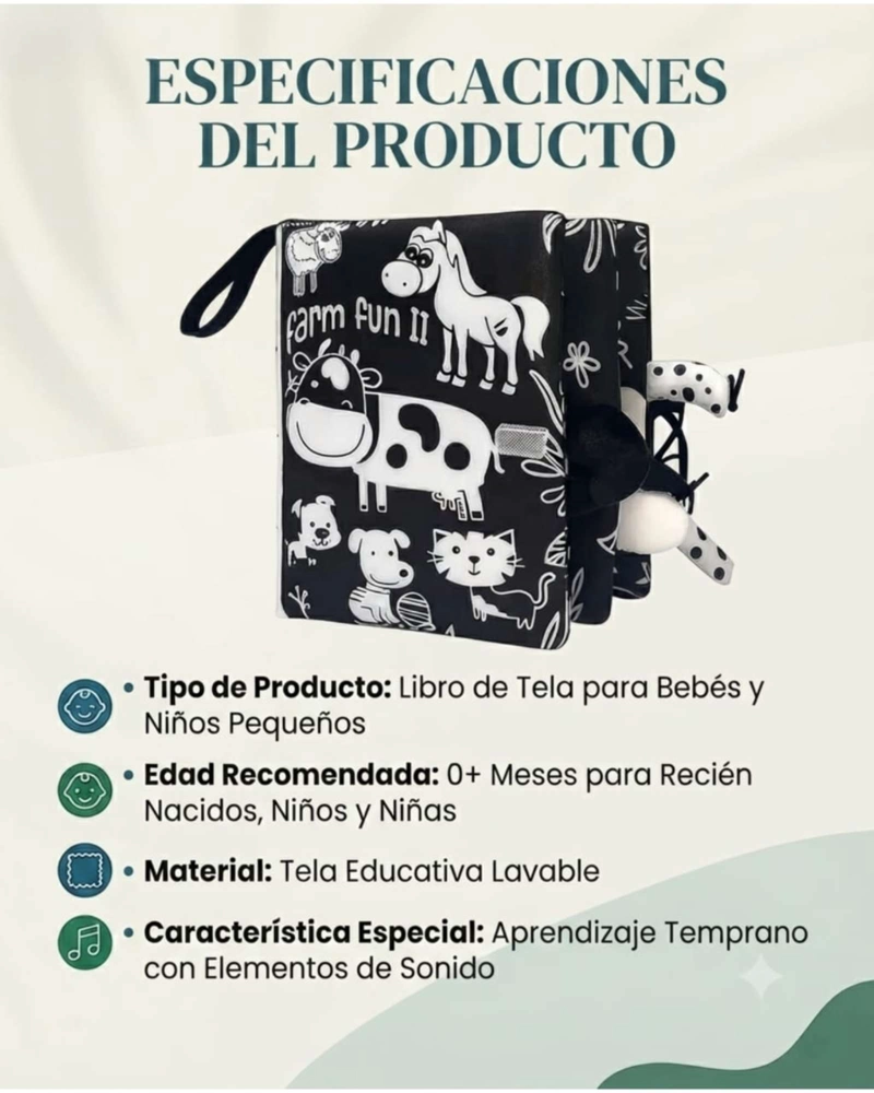 LIBRO SENSORIAL DE TELA Y TEXTURA PARA BEBE S CON COLAS DE ANIMALES Y SONIDO03 - 4