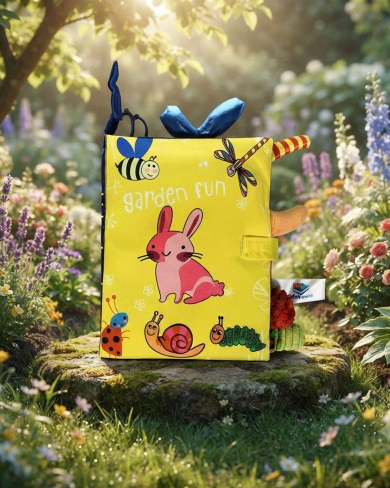 LIBRO SENSORIAL DE TELA Y TEXTURA PARA BEBE S CON COLAS DE ANIMALES Y SONIDO05 - 1