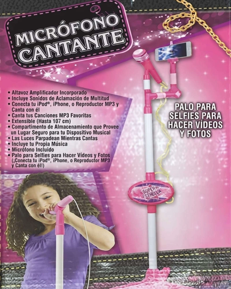 MICROFONO KARAOKE PEDESTAL CONEXION MP3 TELE FONO PARA NIÑAS. - 1