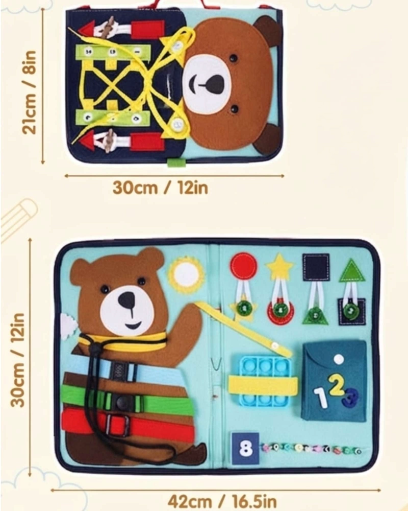 TABLERO DIDACTICO SENSORIAL MONTESSORI MALETA DE FIELTRO OSITO VIAJE. - 7