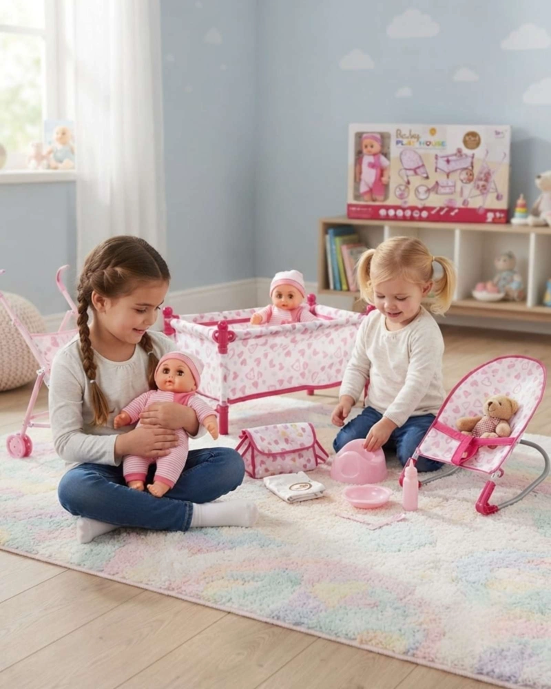 SET DE MUÑECA BEBE  10 EN 1 CON  ACCESORIOS ROSADO - 1