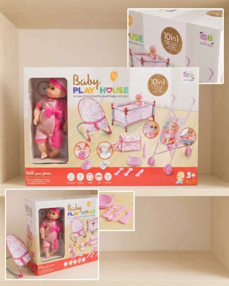 SET DE MUÑECA BEBE  10 EN 1 CON  ACCESORIOS ROSADO - 4