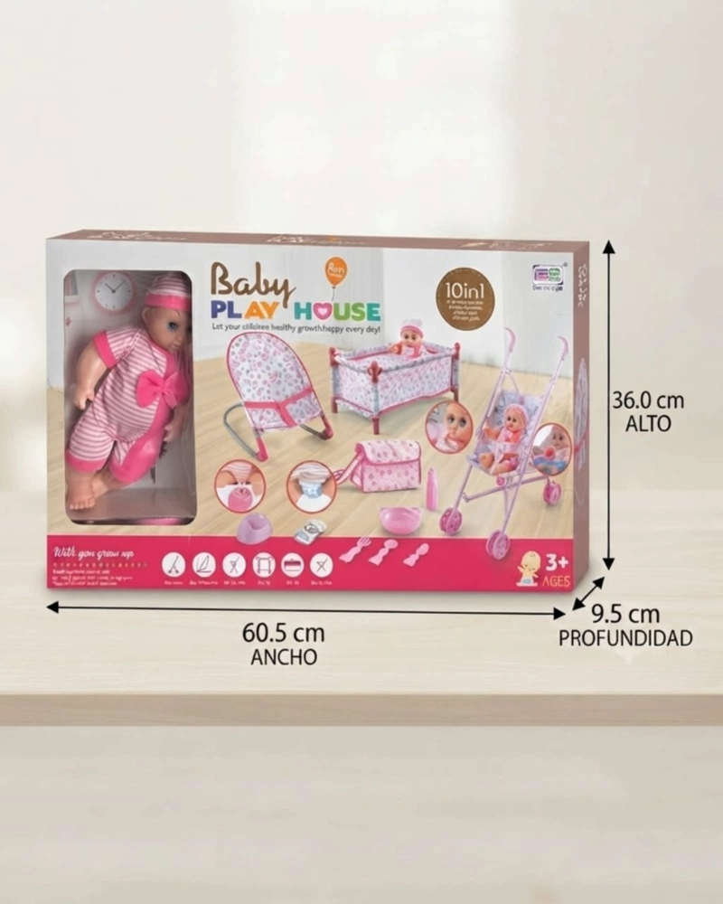 SET DE MUÑECA BEBE  10 EN 1 CON  ACCESORIOS ROSADO - 5