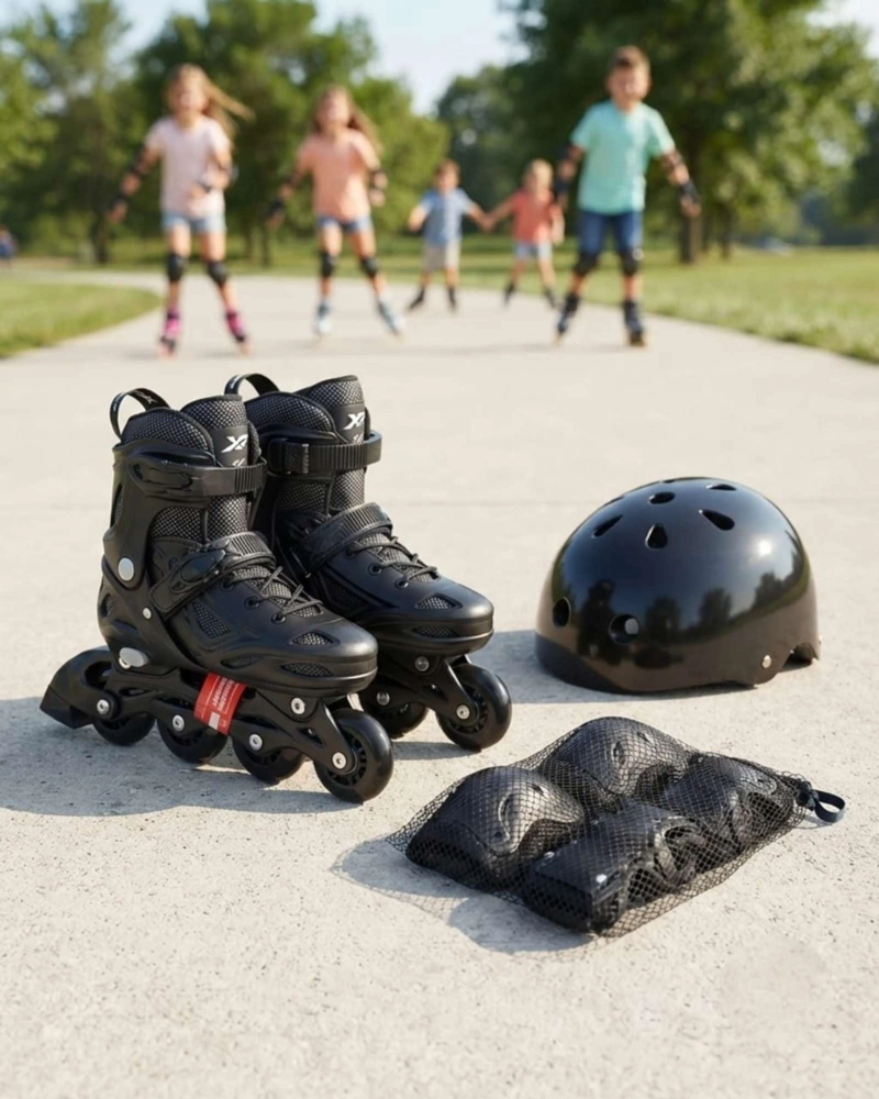 PATIN LINEAL AJUSTABLE CON KIT DE SEGURIDAD NEGRO TALLA S. - 1