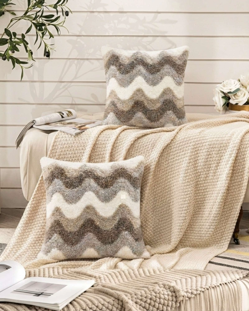 PACK DE FUNDAS DECORATIVAS PELUDO TEXTURIZADA CON ONDAS 2 FUNDAS - 7