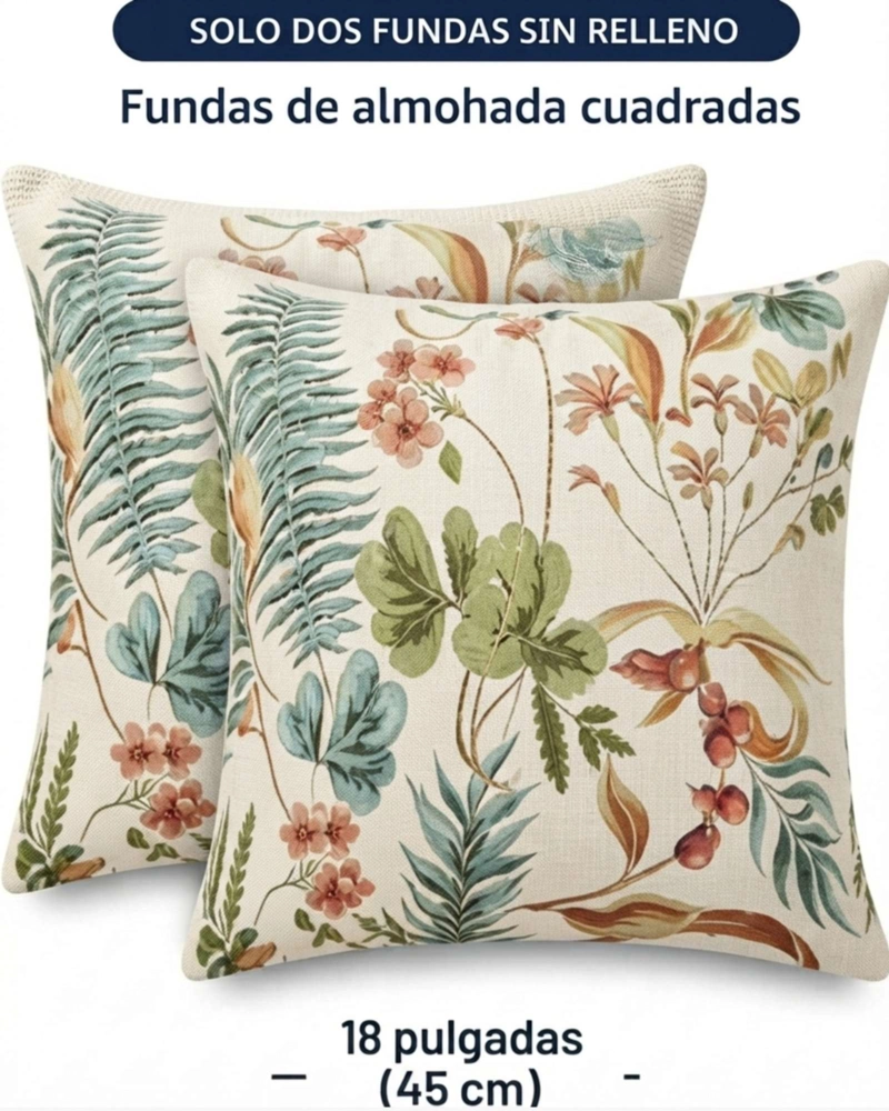 PACK DE 4 FUNDAS PARA COJIN DECORATIVOS BOTANICOS. - 6
