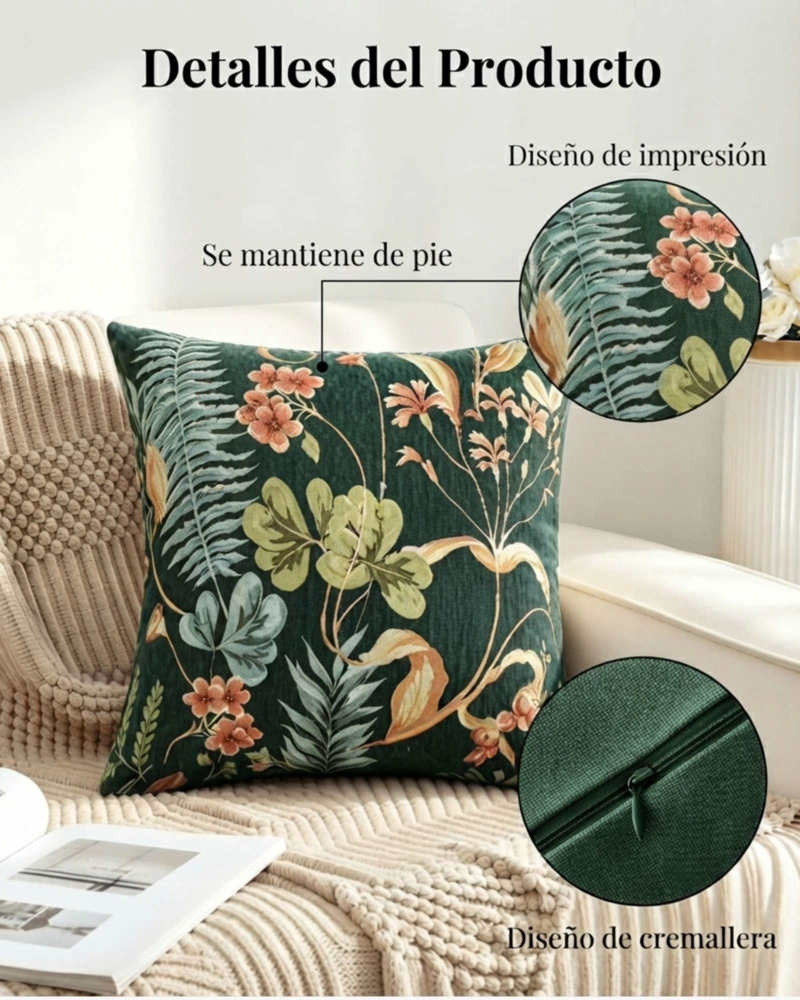 PACK DE 2 FUNDAS PARA COJIN DECORATIVOS BOTANICOS. - 5