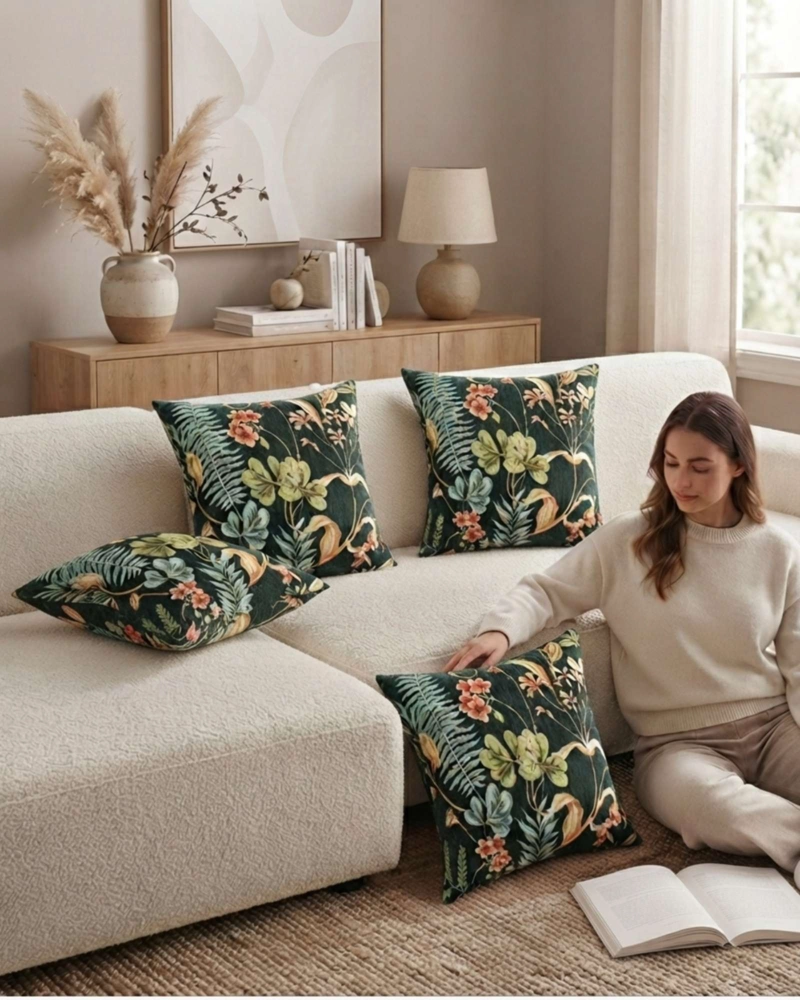 PACK DE 4 FUNDAS PARA COJIN DECORATIVOS BOTANICOS. - 4