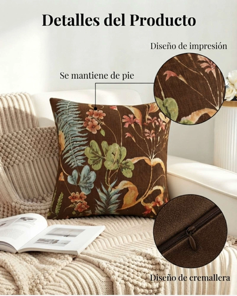 PACK DE 6 FUNDAS PARA COJIN DECORATIVOS BOTANICOS. - 5