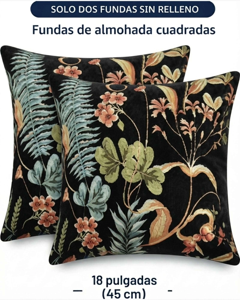PACK DE 2 FUNDAS PARA COJIN DECORATIVOS BOTANICOS. - 6