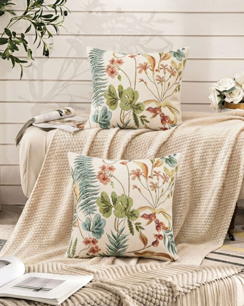 PACK DE 2 FUNDAS PARA COJIN DECORATIVOS BOTANICOS. - 1