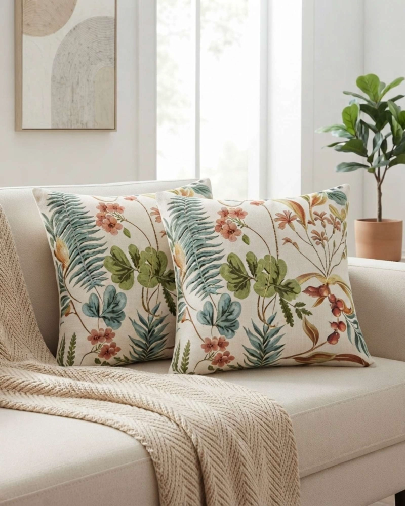 PACK DE 2 FUNDAS PARA COJIN DECORATIVOS BOTANICOS. - 2