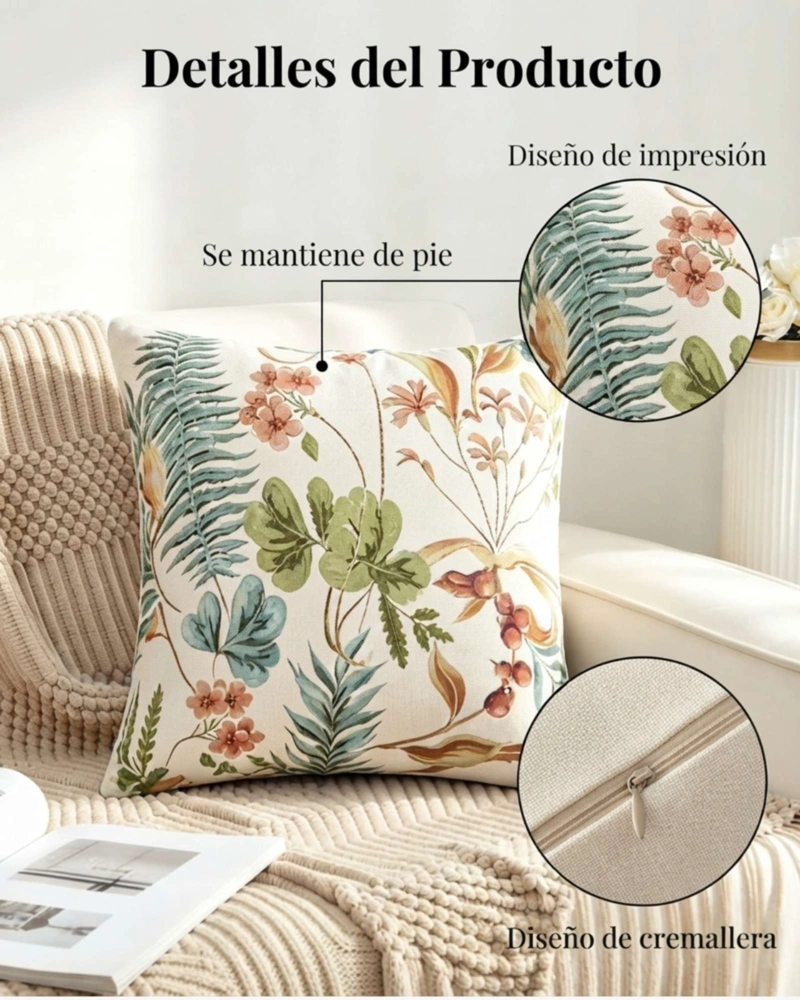 PACK DE 2 FUNDAS PARA COJIN DECORATIVOS BOTANICOS. - 5