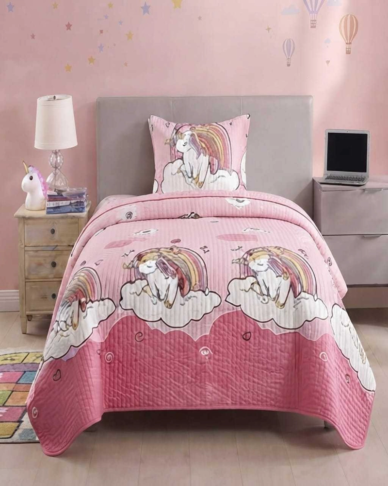 CUBRECAMA QUILT DE VERANO PLAZA Y MEDIA DISEÑOS INFANTILES MAS FUNDA - 1