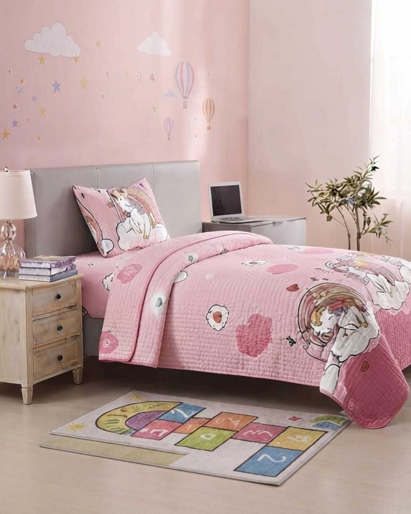 CUBRECAMA QUILT DE VERANO PLAZA Y MEDIA DISEÑOS INFANTILES MAS FUNDA - 2
