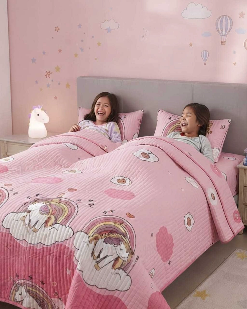 CUBRECAMA QUILT DE VERANO PLAZA Y MEDIA DISEÑOS INFANTILES MAS FUNDA - 4