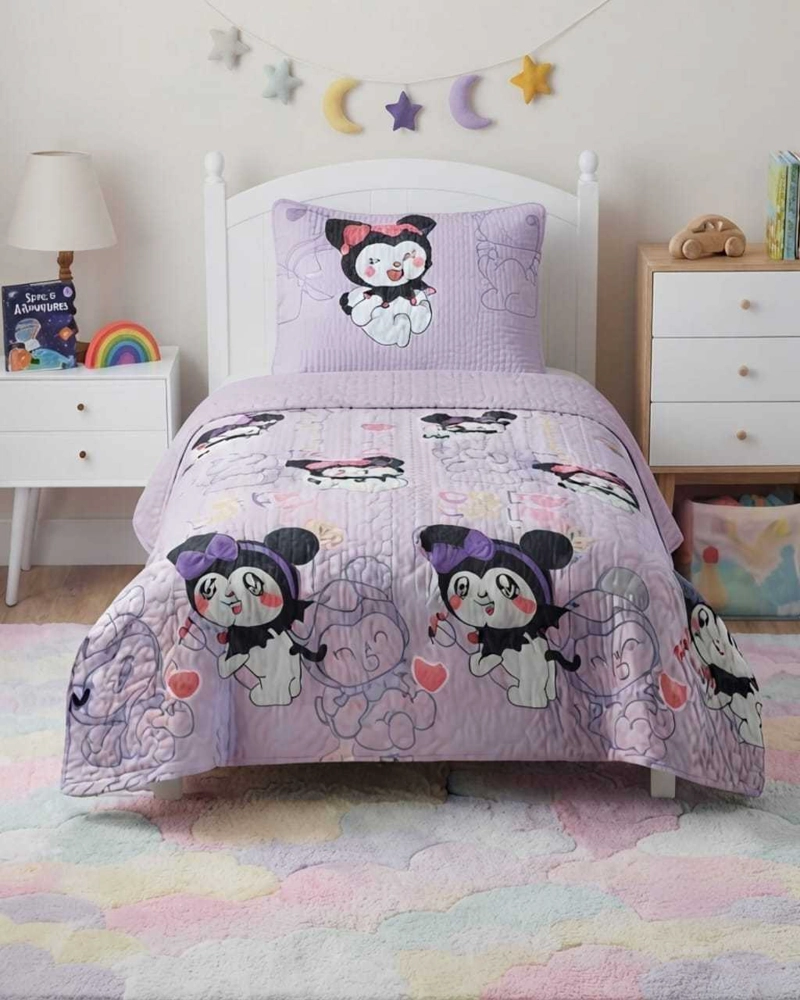 CUBRECAMA QUILT DE VERANO PLAZA Y MEDIA DISEÑOS INFANTILES MAS FUNDA - 1