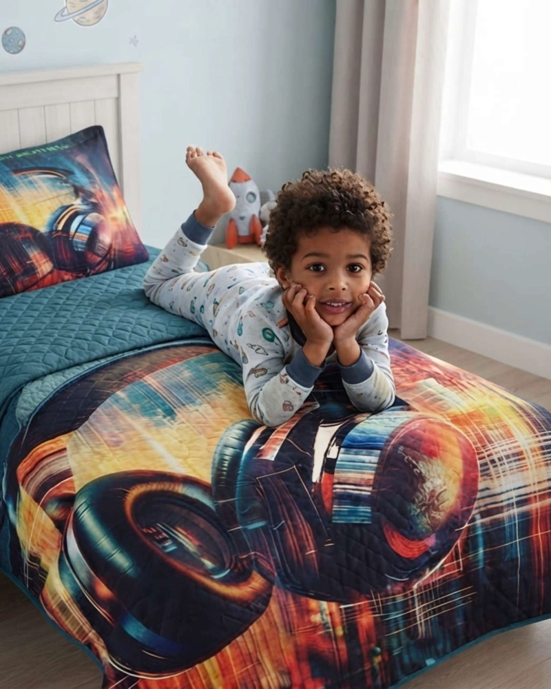 CUBRECAMA QUILT INFANTIL DE VERANO PLAZA Y MEDIA MAS FUNDA - 4