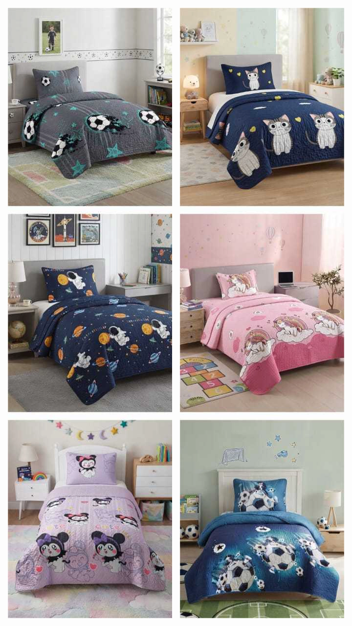 CUBRECAMA QUILT DE VERANO PLAZA Y MEDIA DISEÑOS INFANTILES MAS FUNDA - 6