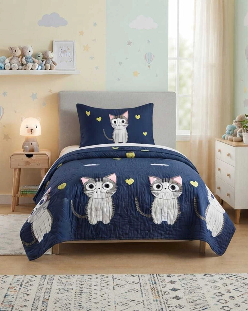CUBRECAMA QUILT DE VERANO PLAZA Y MEDIA DISEÑOS INFANTILES MAS FUNDA - 1