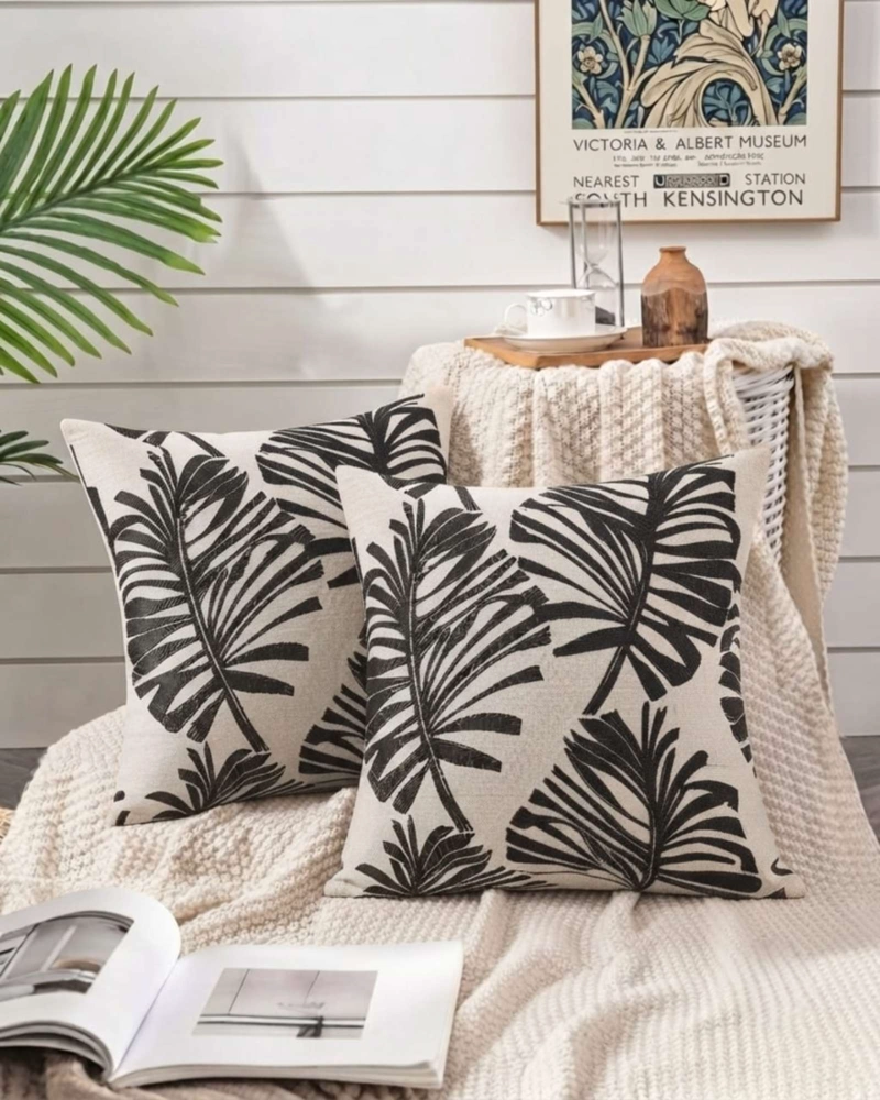 PACK DE 6 FUNDAS DE COJIN JACQUARD DISEÑO HOJAS TROPICALES - 3